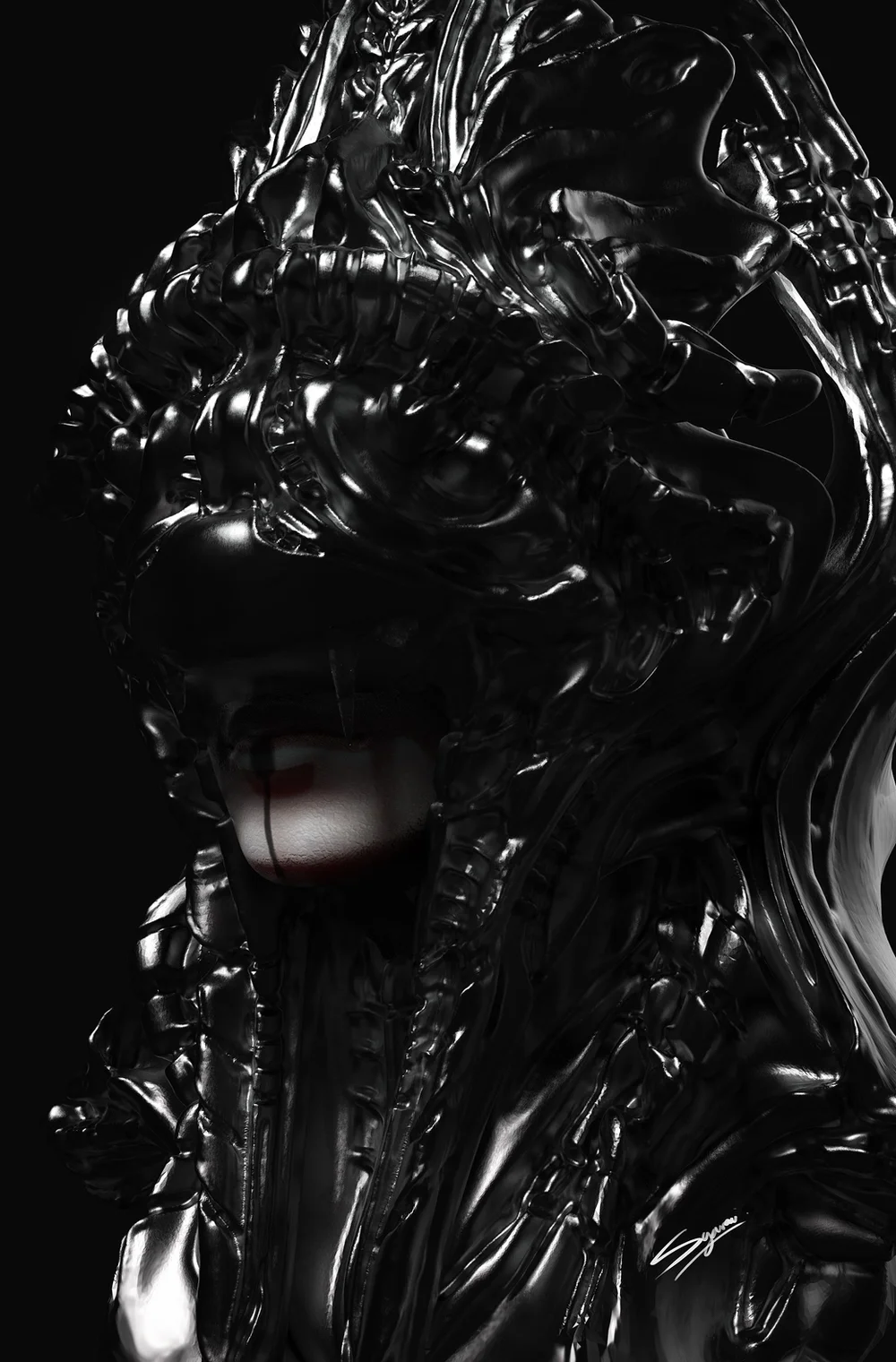 ICHOR, Heretics: biomechanical headdress, homage to H.R. Giger